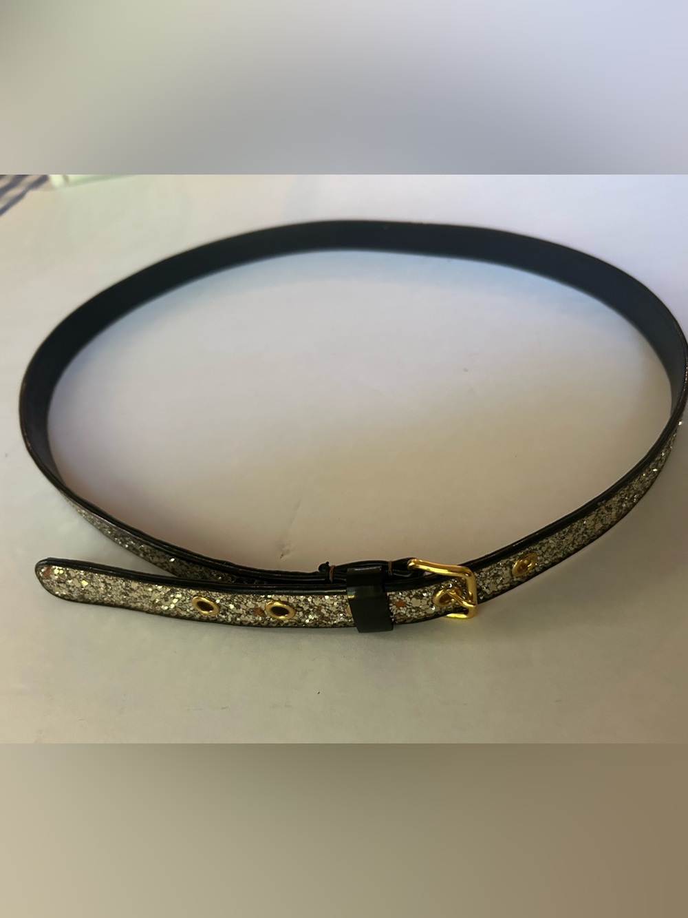 Miu Miu Runway Silver Glitter Buckle Belt in Black Leather & Gold Hardware